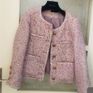 Lilac Purple Gold Buttoned Luxury Express Tweed Women Winter Blazer Suit Jacket